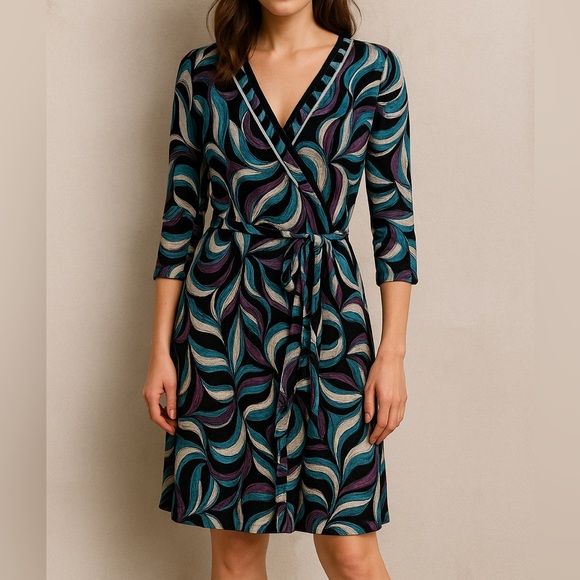 Vintage Evan Picone Cross Front Midi Length Dress Women 10 Casual Office Travel - Picture 1 of 7